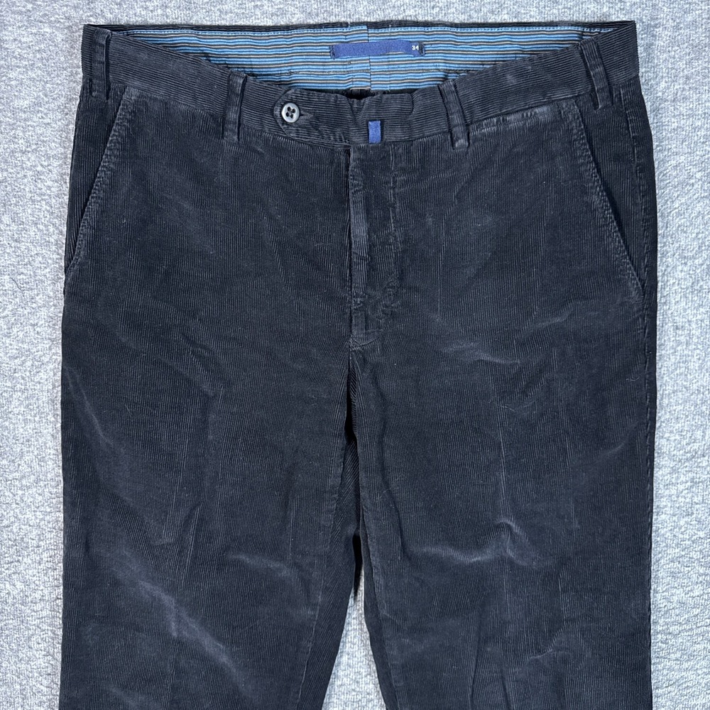Incotex Corduroy Pants Mens 34x32 Black Cotton Straight Leg Trousers